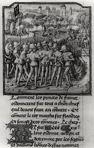 The War Council of Philippe the Bold, Duke of Burgundy, Jean de France, Duke of Berry and Louis II, Duke of Bourbon at Senlis, from Froissart